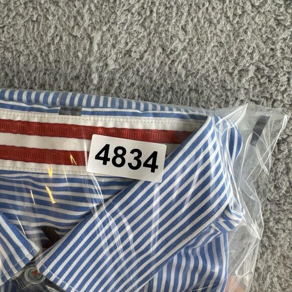 Robert Graham Shirt Mens L Blue Striped Long Sleeve Button Up Cotton Flip Cuff - Picture 9 of 9